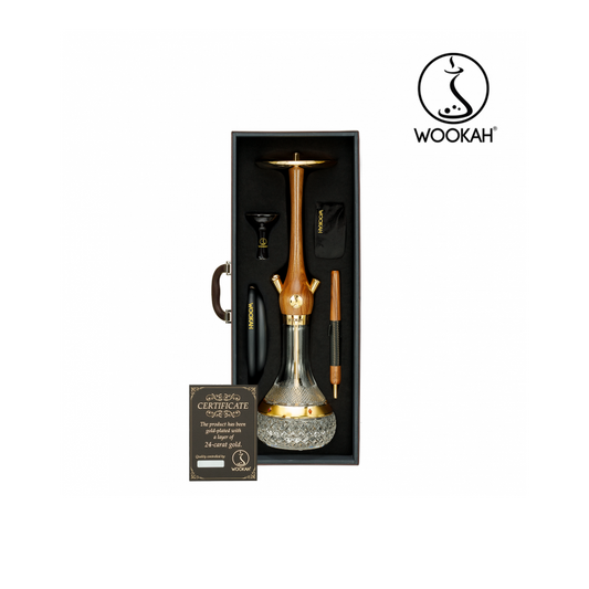 24K Gold-Plated WOOKAH Amber Gold Walnut Set