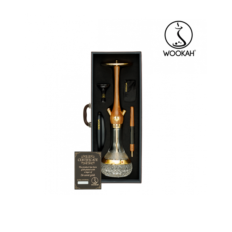 24K Gold-Plated WOOKAH Amber Gold Walnut Set